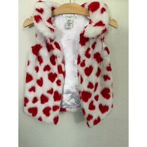 Max Studio Kids Girls White Red Heart Faux Fur Vest Size M 7/8 Valentine's Day